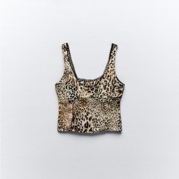 Zara Tan and Brown Leopard Print Tank Top - Picture 2 of 6
